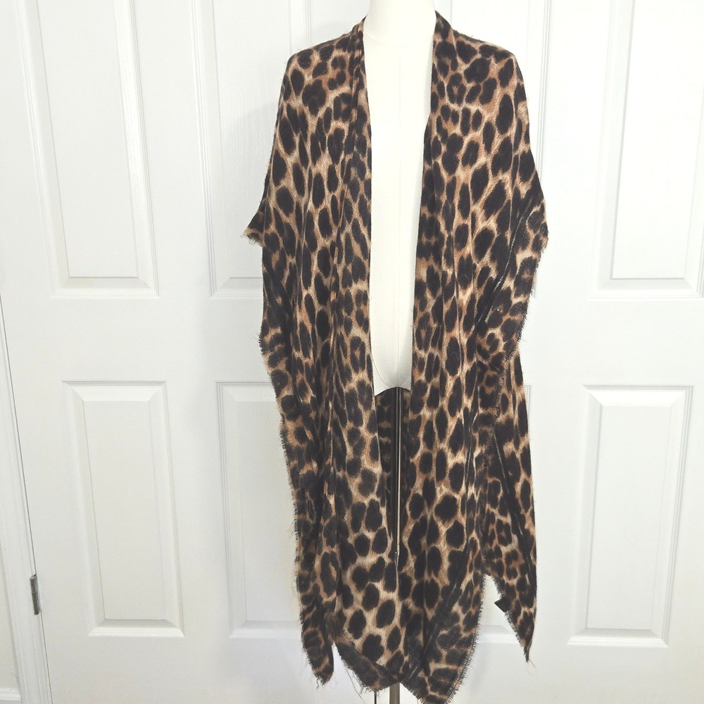 Do Everything in Love Ruana Wrap Womens OS Brown Leopard Print Frayed Edge